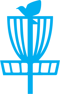 Disc golf basket logo with bird sitting on top