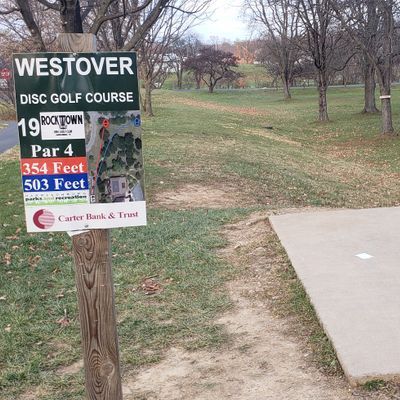 Westover Park Disc Golf Course with a sign at hole 19.